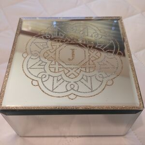 Mirrored Etched Trinket/ Jewelry Box With Initial "J"